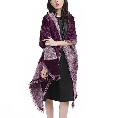 Women Long Soft Knitted Shawl Extra Thick Plaid Blanket Wrap Cape - A-1 Thread Vault