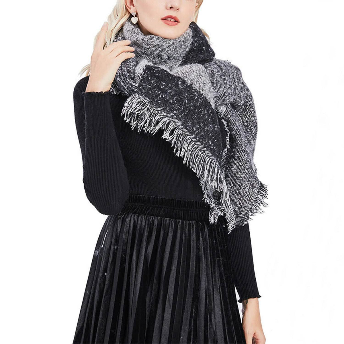 Women Long Soft Knitted Shawl Extra Thick Plaid Blanket Wrap Cape - A-1 Thread Vault