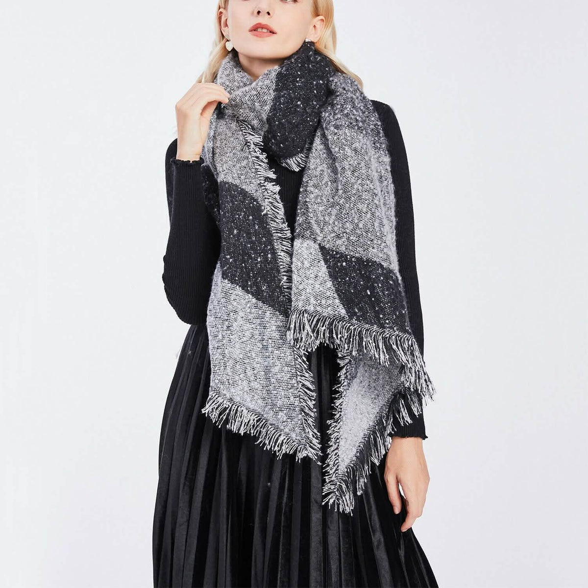 Women Long Soft Knitted Shawl Extra Thick Plaid Blanket Wrap Cape - A-1 Thread Vault