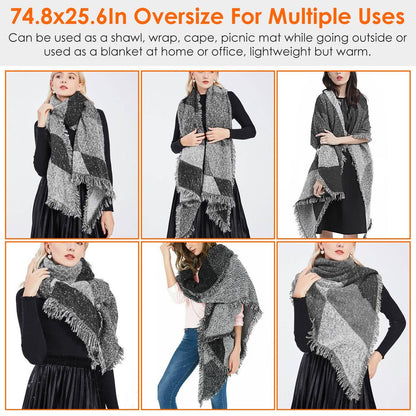 Women Long Soft Knitted Shawl Extra Thick Plaid Blanket Wrap Cape - A-1 Thread Vault