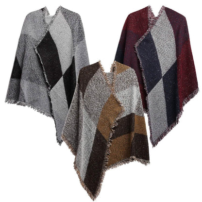 Women Long Soft Knitted Shawl Extra Thick Plaid Blanket Wrap Cape - A-1 Thread Vault