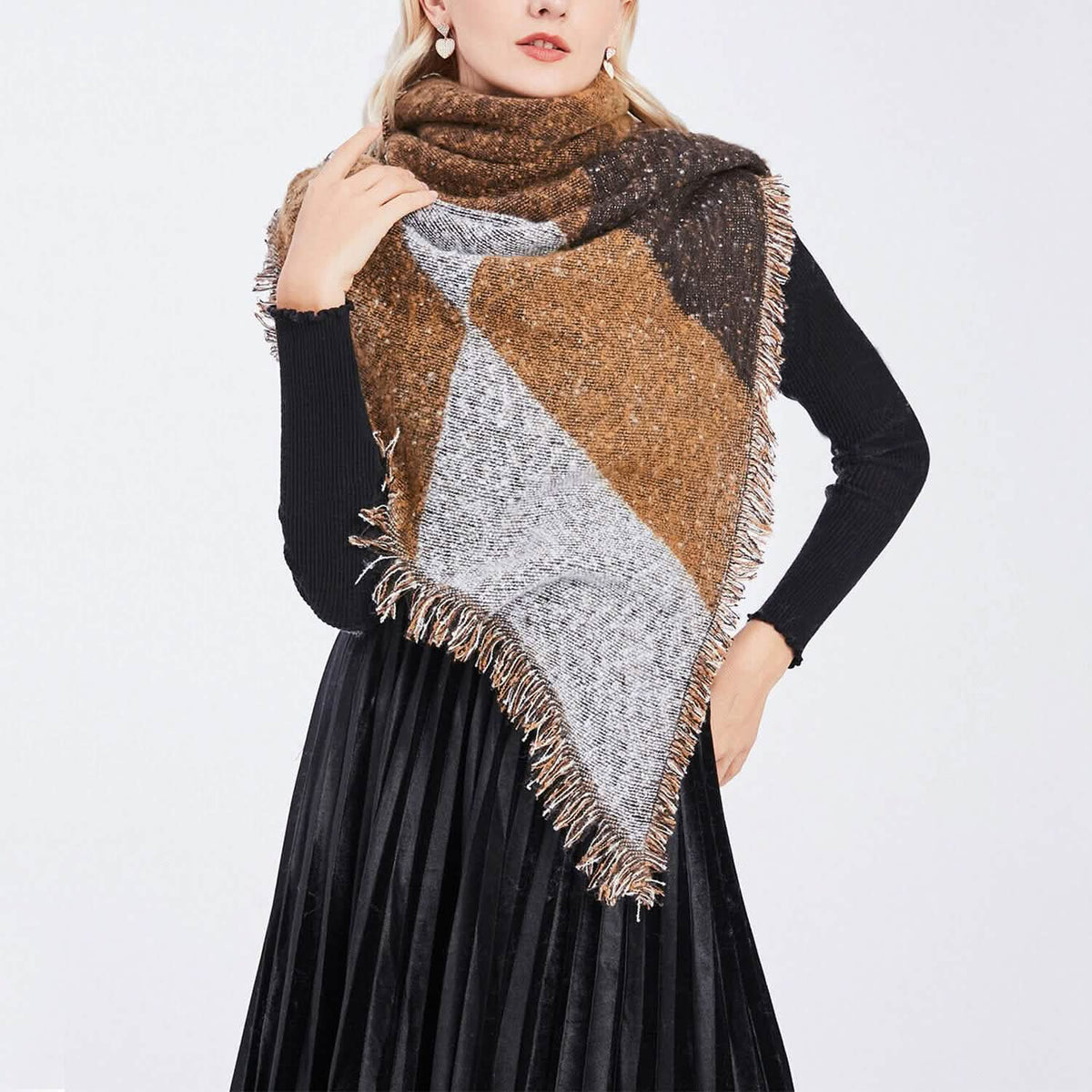 Women Long Soft Knitted Shawl Extra Thick Plaid Blanket Wrap Cape - A-1 Thread Vault