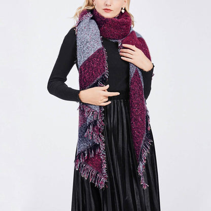 Women Long Soft Knitted Shawl Extra Thick Plaid Blanket Wrap Cape - A-1 Thread Vault