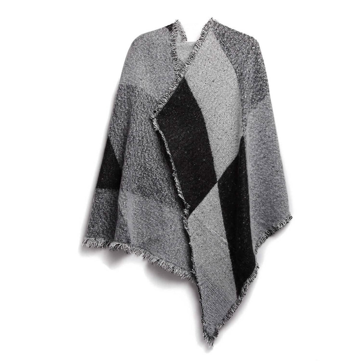 Women Long Soft Knitted Shawl Extra Thick Plaid Blanket Wrap Cape - A-1 Thread Vault