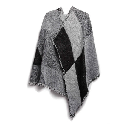 Women Long Soft Knitted Shawl Extra Thick Plaid Blanket Wrap Cape - A-1 Thread Vault