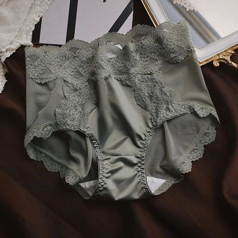 Women Luxury Lace Exquisite Sexy Mesh Transparent Satin Panties Elasticity Breathable Middle Waist Underwear Embroidery Breifs - A-1 Thread Vault