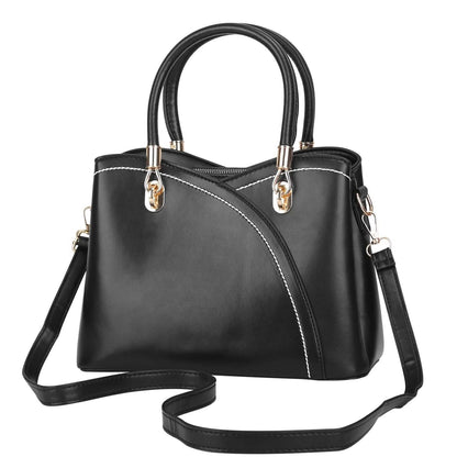 Women Medium Sized Leather Satchel Crossbody Bag with Stylish Stitching Detachable Strap - A-1 Thread Vault