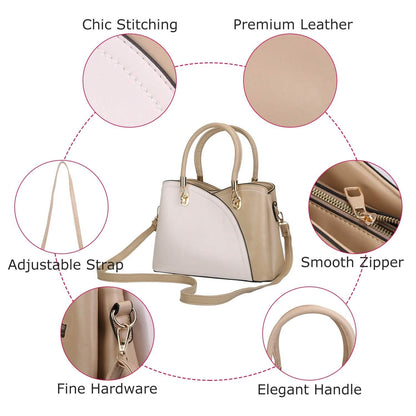 Women Medium Sized Leather Satchel Crossbody Bag with Stylish Stitching Detachable Strap - A-1 Thread Vault