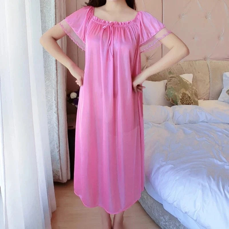 Women Night Gowns Sleepwear Lace Patchwork Nightwear Long Sleeping Dress Casual Ladies Home Dressing - A-1 Thread Vault