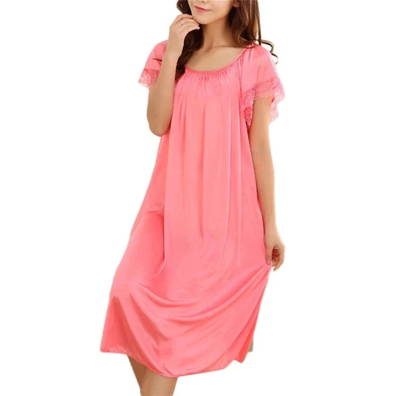 Women Night Gowns Sleepwear Lace Patchwork Nightwear Long Sleeping Dress Casual Ladies Home Dressing - A-1 Thread Vault