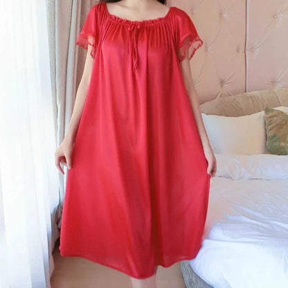 Women Night Gowns Sleepwear Lace Patchwork Nightwear Long Sleeping Dress Casual Ladies Home Dressing - A-1 Thread Vault