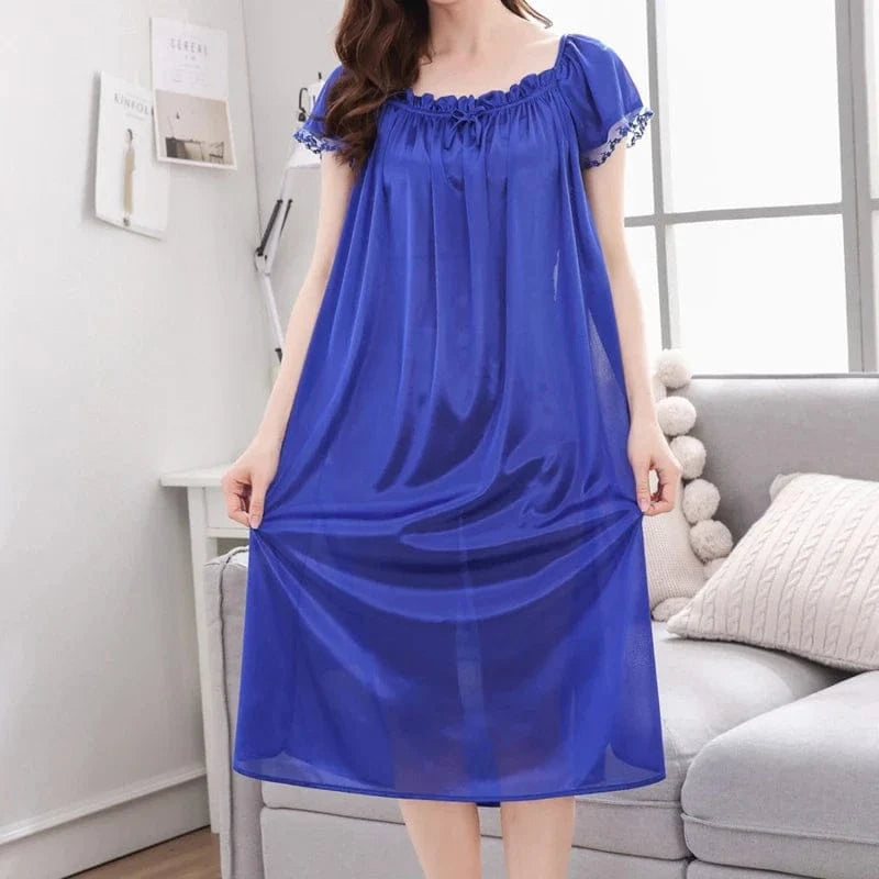 Women Night Gowns Sleepwear Lace Patchwork Nightwear Long Sleeping Dress Casual Ladies Home Dressing - A-1 Thread Vault