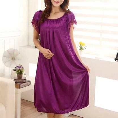 Women Night Gowns Sleepwear Lace Patchwork Nightwear Long Sleeping Dress Casual Ladies Home Dressing - A-1 Thread Vault