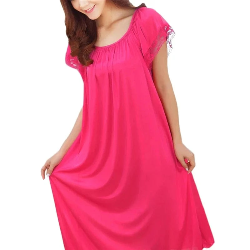 Women Night Gowns Sleepwear Lace Patchwork Nightwear Long Sleeping Dress Casual Ladies Home Dressing - A-1 Thread Vault