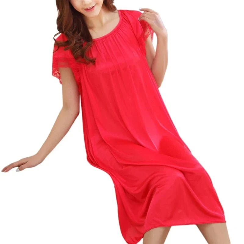 Women Night Gowns Sleepwear Lace Patchwork Nightwear Long Sleeping Dress Casual Ladies Home Dressing - A-1 Thread Vault