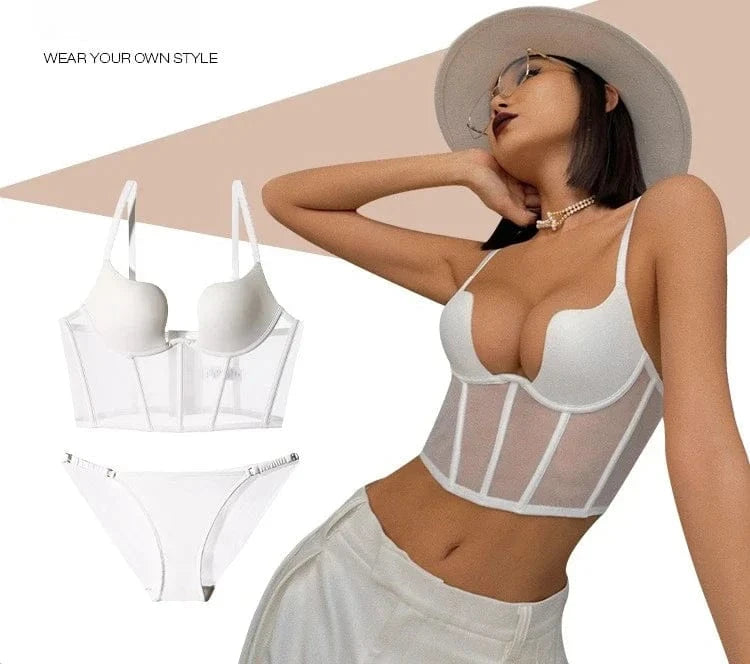 Women Push Up Bra Sets Transparent Lingerie Sexy Shaper Bra Beauty Back Comfortable Underwear Adult's Fishbone Gauze Bralette - A-1 Thread Vault