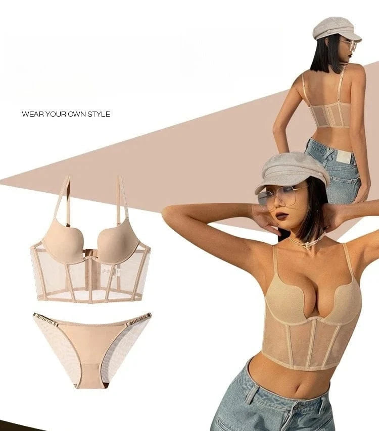 Women Push Up Bra Sets Transparent Lingerie Sexy Shaper Bra Beauty Back Comfortable Underwear Adult's Fishbone Gauze Bralette - A-1 Thread Vault
