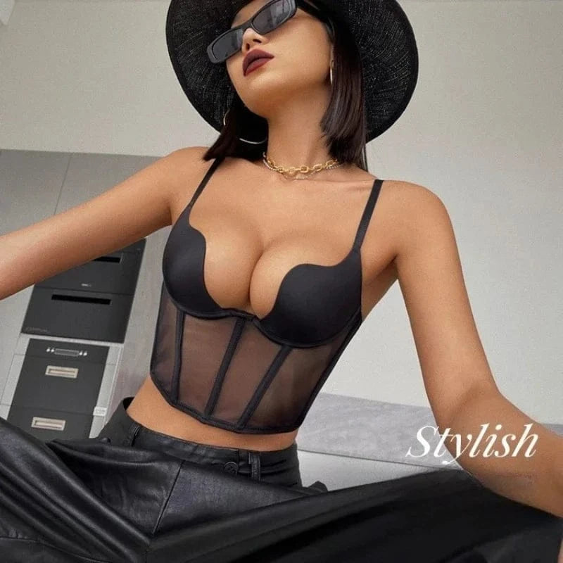 Women Push Up Bra Sets Transparent Lingerie Sexy Shaper Bra Beauty Back Comfortable Underwear Adult's Fishbone Gauze Bralette - A-1 Thread Vault