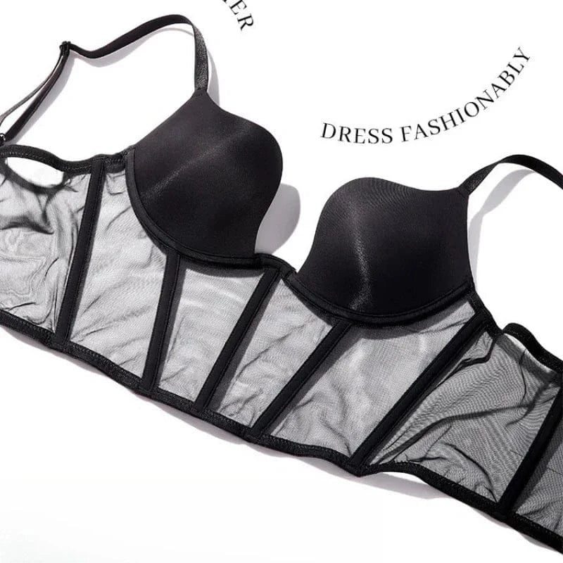 Women Push Up Bra Sets Transparent Lingerie Sexy Shaper Bra Beauty Back Comfortable Underwear Adult's Fishbone Gauze Bralette - A-1 Thread Vault