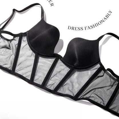 Women Push Up Bra Sets Transparent Lingerie Sexy Shaper Bra Beauty Back Comfortable Underwear Adult's Fishbone Gauze Bralette - A-1 Thread Vault