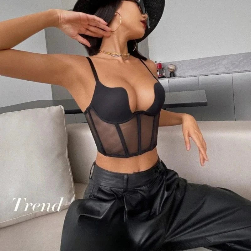 Women Push Up Bra Sets Transparent Lingerie Sexy Shaper Bra Beauty Back Comfortable Underwear Adult's Fishbone Gauze Bralette - A-1 Thread Vault