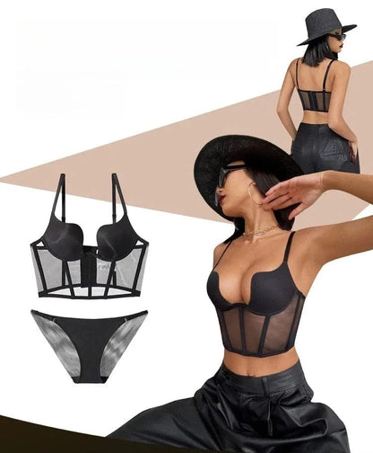 Women Push Up Bra Sets Transparent Lingerie Sexy Shaper Bra Beauty Back Comfortable Underwear Adult's Fishbone Gauze Bralette - A-1 Thread Vault