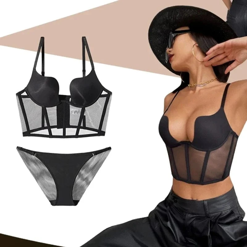 Women Push Up Bra Sets Transparent Lingerie Sexy Shaper Bra Beauty Back Comfortable Underwear Adult's Fishbone Gauze Bralette - A-1 Thread Vault