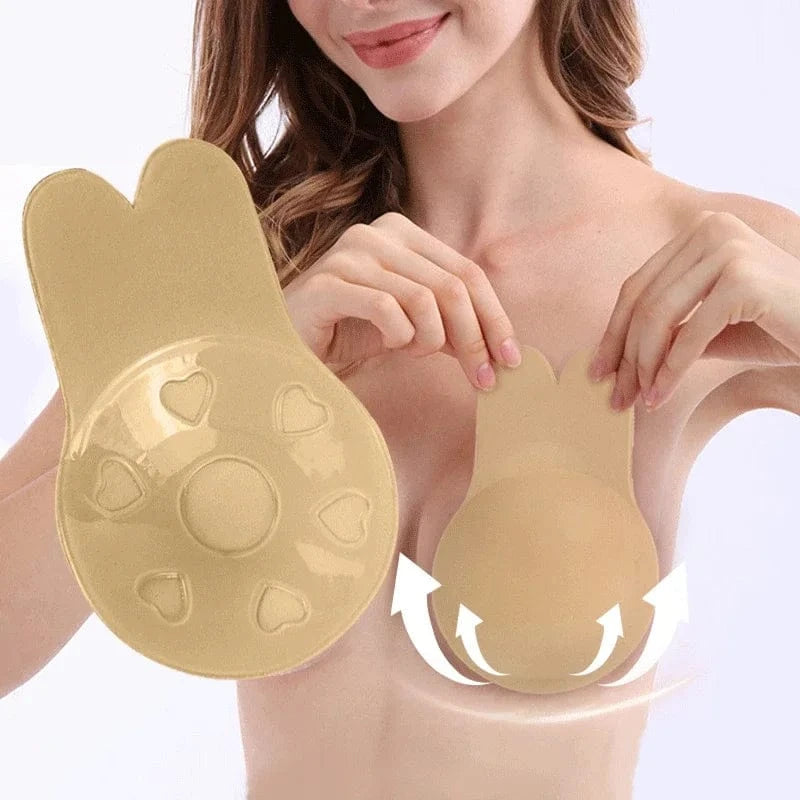 Women Push Up Bras Self Adhesive Silicone Strapless Invisible Bra Reusable Sticky Breast Lift Tape Rabbit Nipple Cover Bra Pads - A-1 Thread Vault