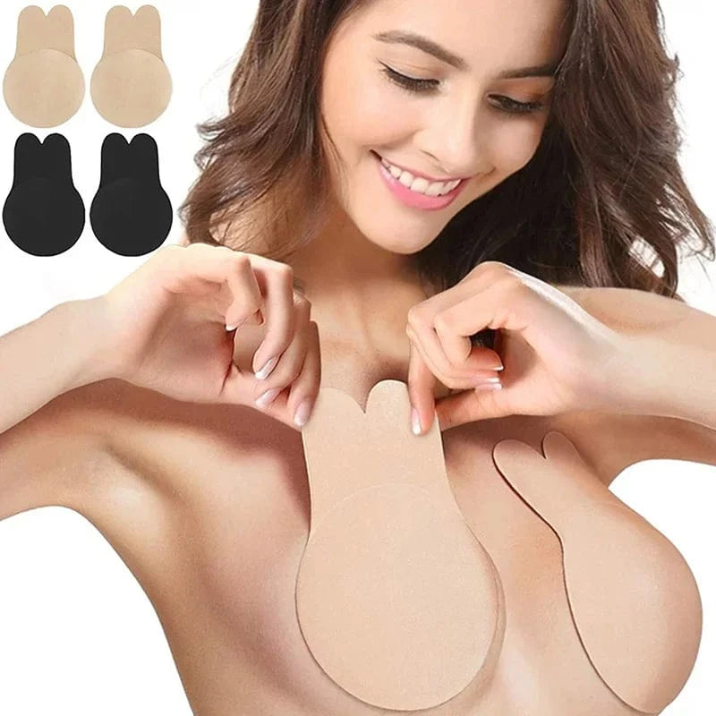 Women Push Up Bras Self Adhesive Silicone Strapless Invisible Bra Reusable Sticky Breast Lift Tape Rabbit Nipple Cover Bra Pads - A-1 Thread Vault