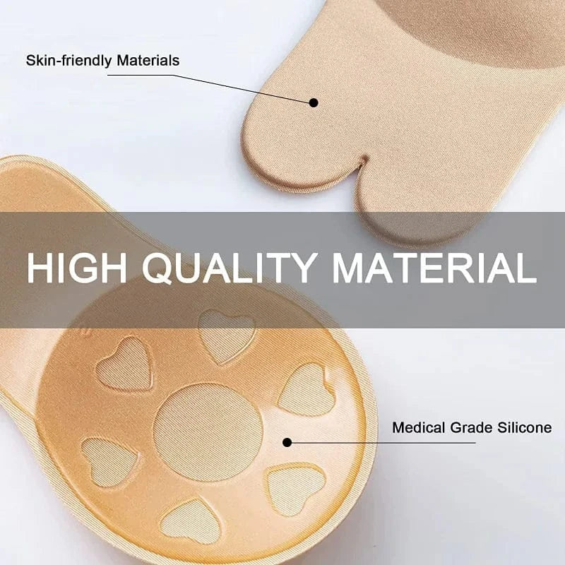 Women Push Up Bras Self Adhesive Silicone Strapless Invisible Bra Reusable Sticky Breast Lift Tape Rabbit Nipple Cover Bra Pads - A-1 Thread Vault