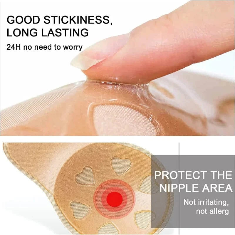 Women Push Up Bras Self Adhesive Silicone Strapless Invisible Bra Reusable Sticky Breast Lift Tape Rabbit Nipple Cover Bra Pads - A-1 Thread Vault