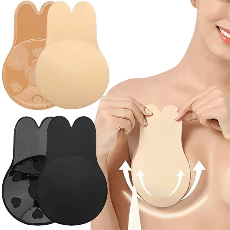 Women Push Up Bras Self Adhesive Silicone Strapless Invisible Bra Reusable Sticky Breast Lift Tape Rabbit Nipple Cover Bra Pads - A-1 Thread Vault