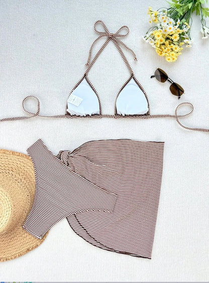 Women's 3 Piece Bikini Set with Wrap Coverup Halter Triangle Swimsuits - A-1 Thread Vault