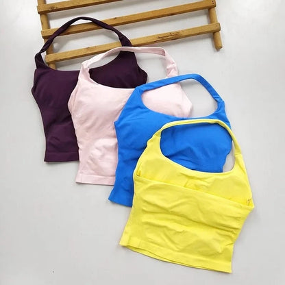 Women's Backless Hanging Necks Fitness Bra Workout Tops Yoga Crop Sports Vest Sexy Gym Fitness Tank Top for Athletic Women - A-1 Thread Vault