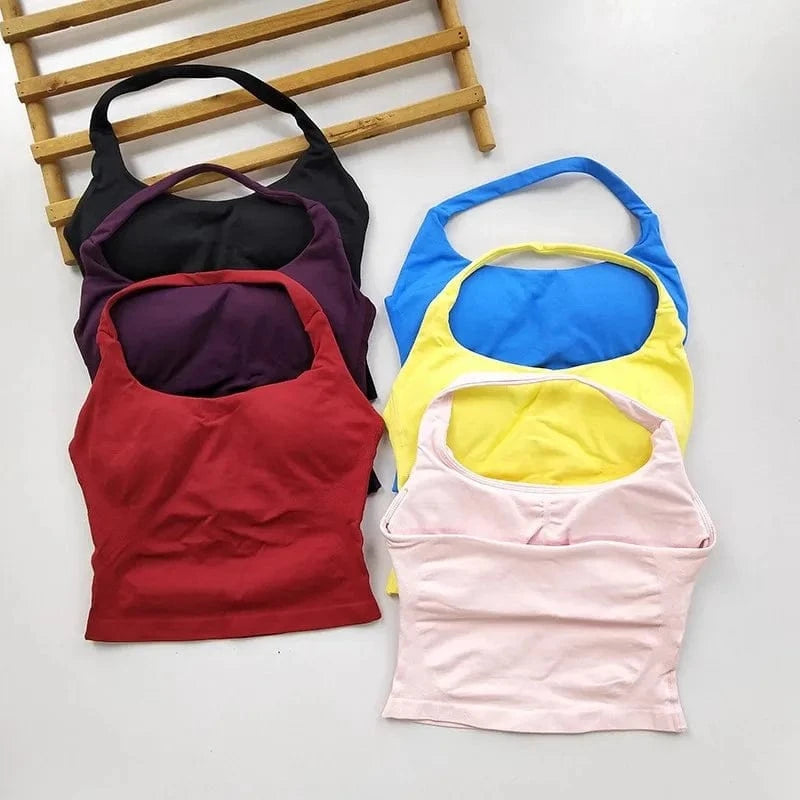 Women's Backless Hanging Necks Fitness Bra Workout Tops Yoga Crop Sports Vest Sexy Gym Fitness Tank Top for Athletic Women - A-1 Thread Vault