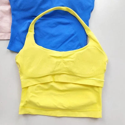 Women's Backless Hanging Necks Fitness Bra Workout Tops Yoga Crop Sports Vest Sexy Gym Fitness Tank Top for Athletic Women - A-1 Thread Vault