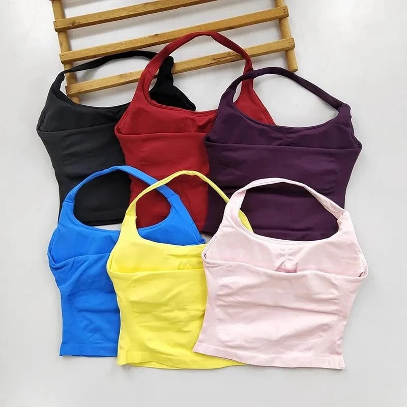 Women's Backless Hanging Necks Fitness Bra Workout Tops Yoga Crop Sports Vest Sexy Gym Fitness Tank Top for Athletic Women - A-1 Thread Vault