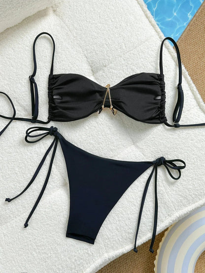 Women's Bikini Set Metal Starfish Swimsuit Tie Side 2 Pieces String Bathing Suit - A-1 Thread Vault