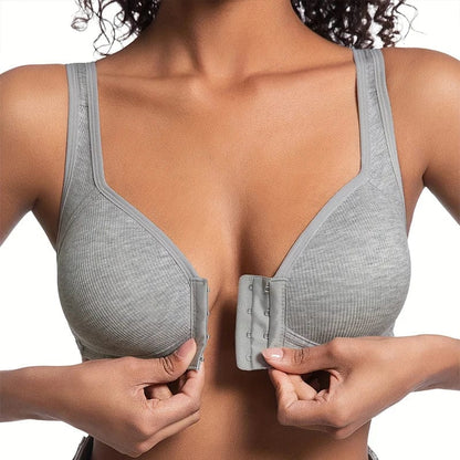 Women's Bra Pure Cotton Front Button Bra Anti Sagging No Steel Ring Comfortable Fabric Middle-aged Elderly Mothers' Underwear - A-1 Thread Vault