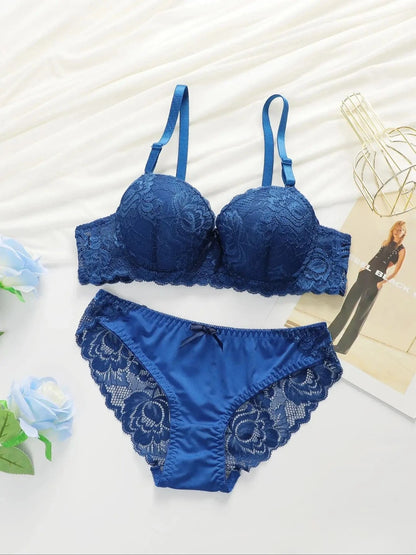 Women's Bras Set Sexy Beauty Back Tops Lace Push Up Bra and Panty Sets Underwire Lingerie Set Solid Padded Intimates Underwear - A-1 Thread Vault