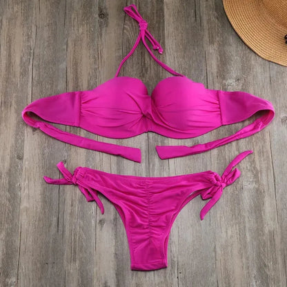 Women's Brazilian Push Up Bikini Set Wrinkled Swimsuit Biquini Beach Swimwear Bathing Suit Maillot De Bain bikini size S to xxl - A-1 Thread Vault