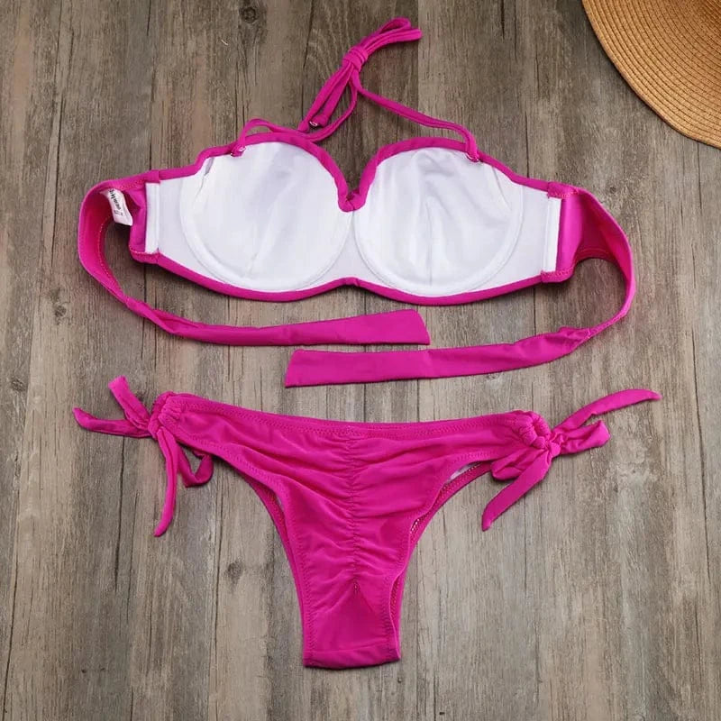 Women's Brazilian Push Up Bikini Set Wrinkled Swimsuit Biquini Beach Swimwear Bathing Suit Maillot De Bain bikini size S to xxl - A-1 Thread Vault