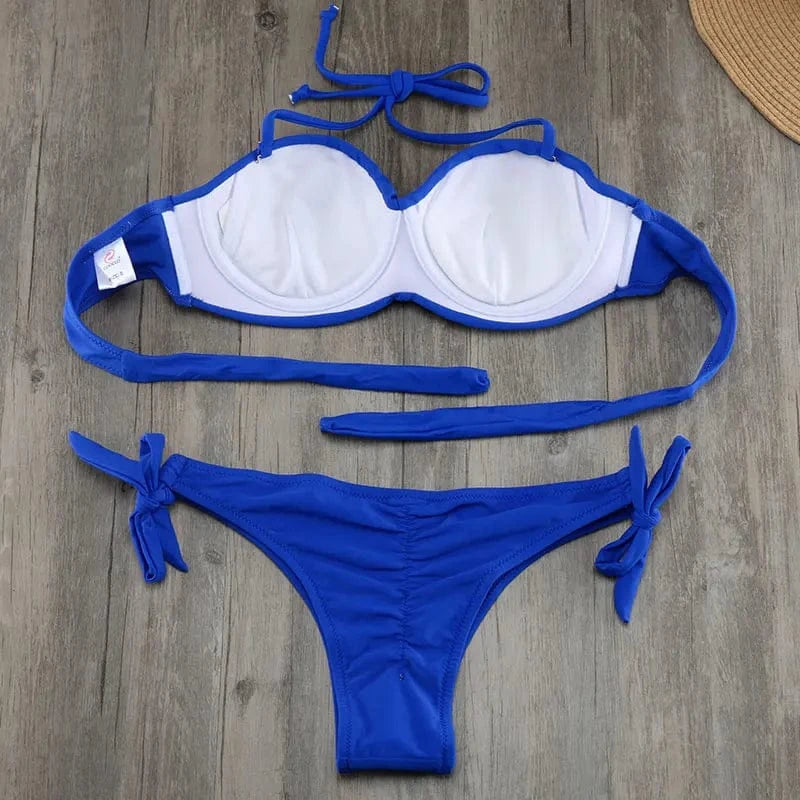 Women's Brazilian Push Up Bikini Set Wrinkled Swimsuit Biquini Beach Swimwear Bathing Suit Maillot De Bain bikini size S to xxl - A-1 Thread Vault