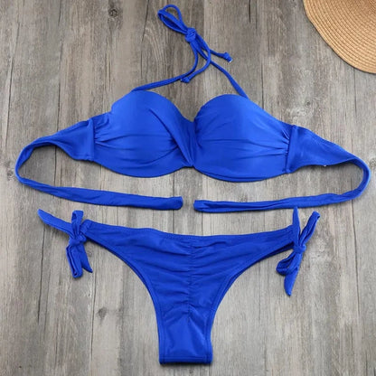 Women's Brazilian Push Up Bikini Set Wrinkled Swimsuit Biquini Beach Swimwear Bathing Suit Maillot De Bain bikini size S to xxl - A-1 Thread Vault