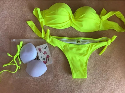 Women's Brazilian Push Up Bikini Set Wrinkled Swimsuit Biquini Beach Swimwear Bathing Suit Maillot De Bain bikini size S to xxl - A-1 Thread Vault
