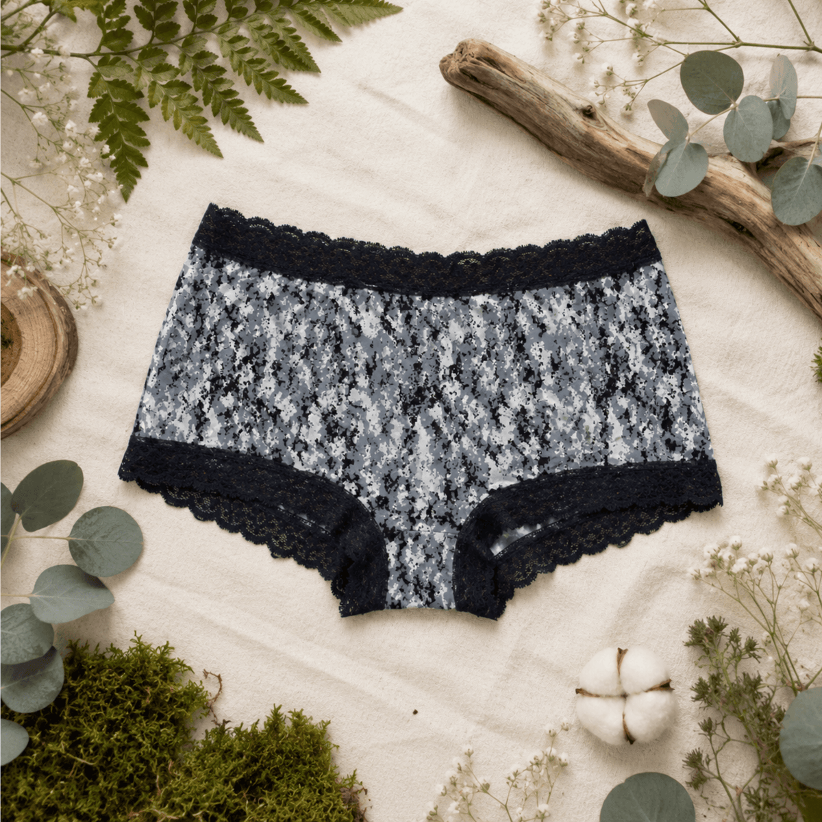 Women's Camo Hunting Boyshort Panty - Envision Black Underwear - Wilderness Dreams - A-1 Thread Vault