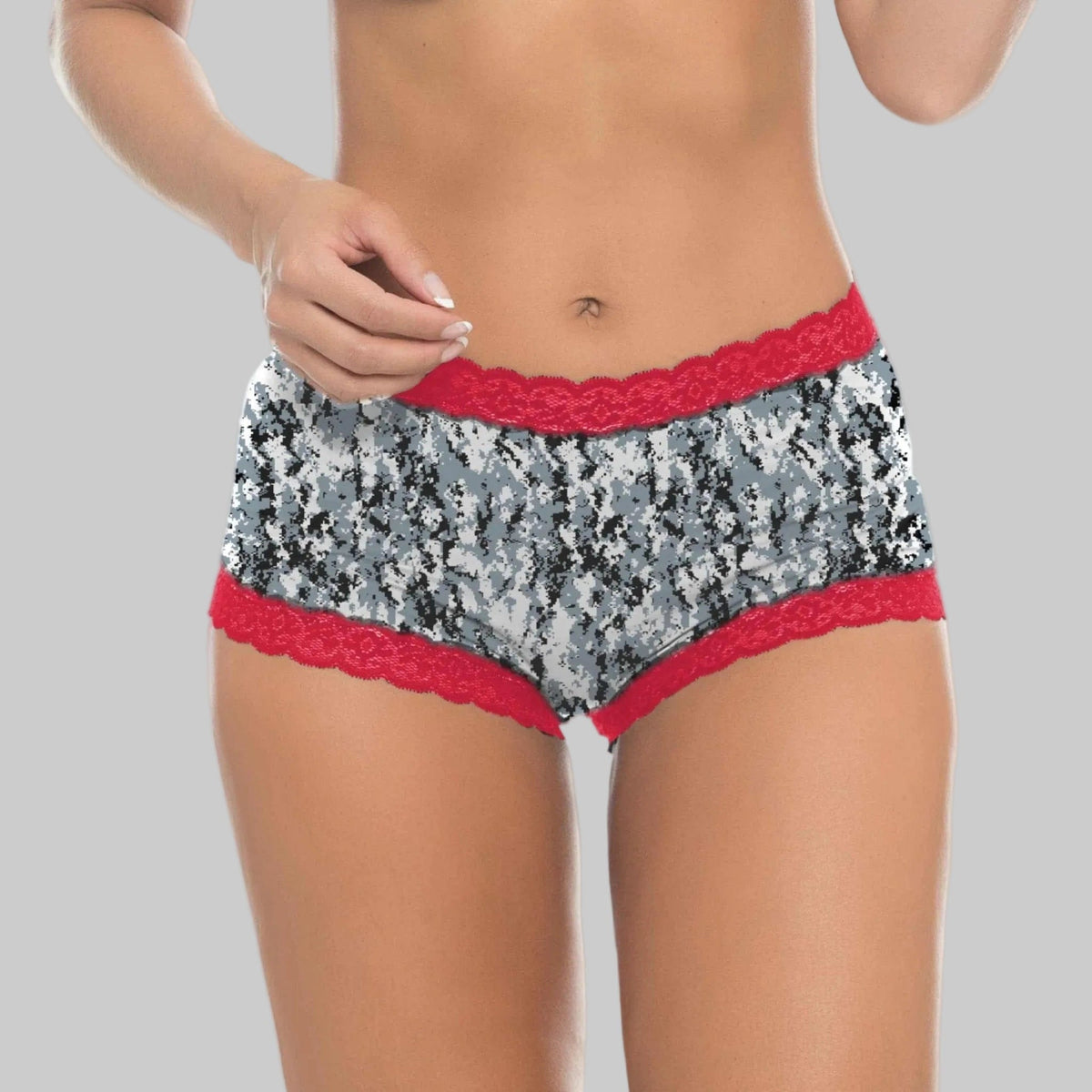 Women's Camo Hunting Boyshort Panty - Envision Red Underwear - Wilderness Dreams - A-1 Thread Vault