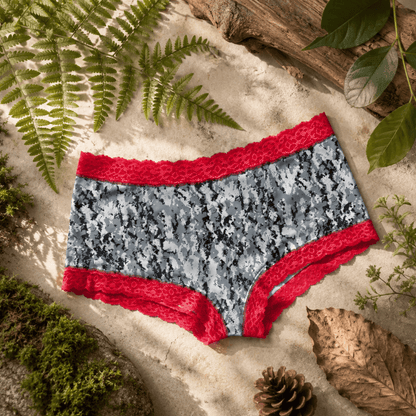 Women's Camo Hunting Boyshort Panty - Envision Red Underwear - Wilderness Dreams - A-1 Thread Vault