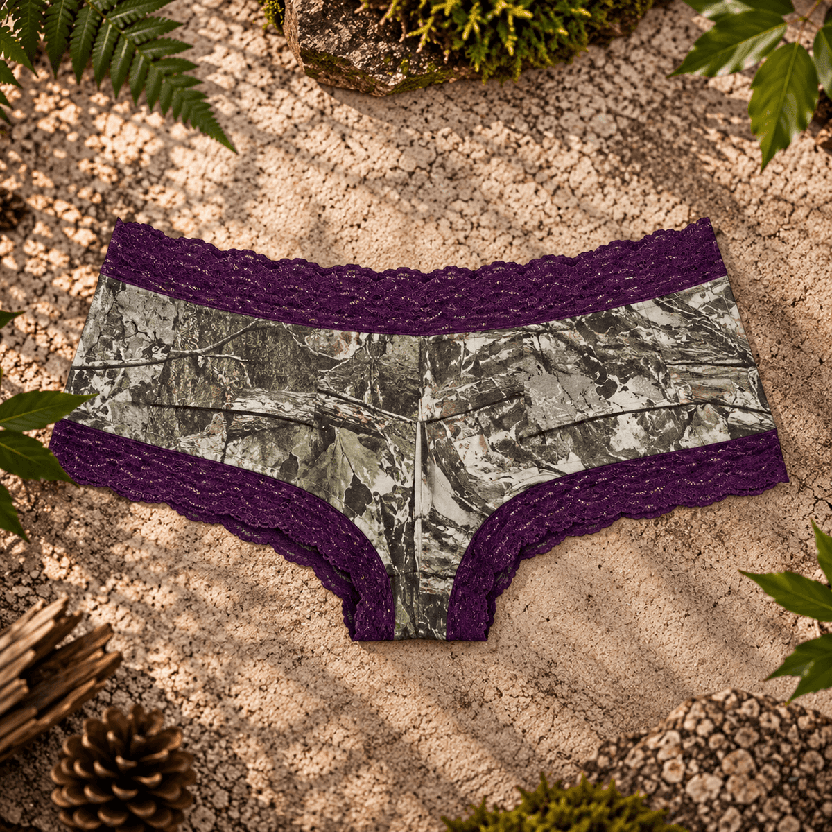 Women's Camo Hunting Boyshort Panty - Shape Shift Underwear - Wilderness Dreams - A-1 Thread Vault