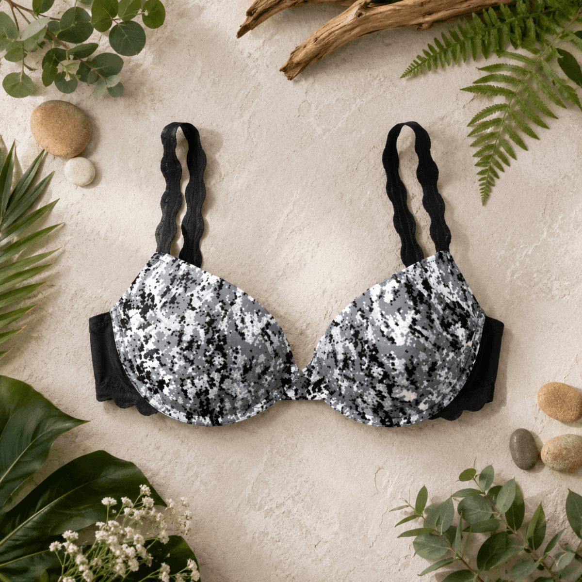 Women's Camo Hunting Bra - Envision Black Lace T-Shirt Bra - Wilderness Dreams - A-1 Thread Vault